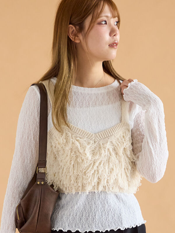 セール】 ループ編みニットビスチェ（ブラック/ブラウン/キナリ