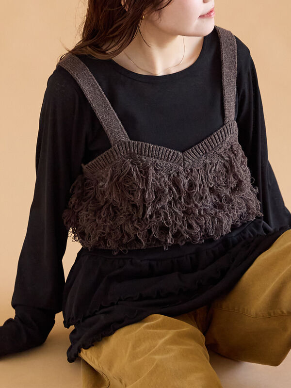 セール】 ループ編みニットビスチェ（ブラック/ブラウン/キナリ