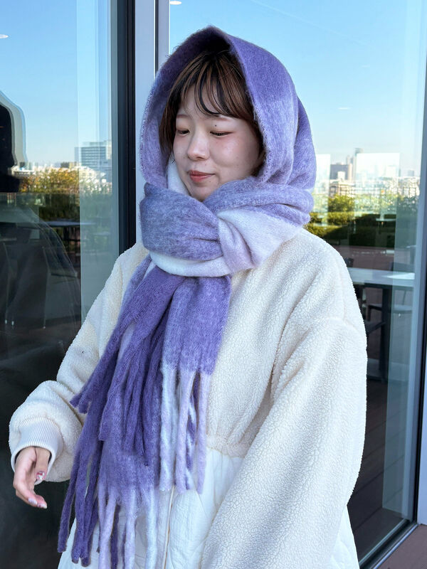 セール】 ふわもこマフラー太フリンジチェック（ベージュ/グリーン