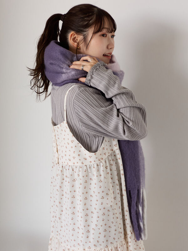 セール】 ふわもこマフラー太フリンジチェック（ベージュ/グリーン