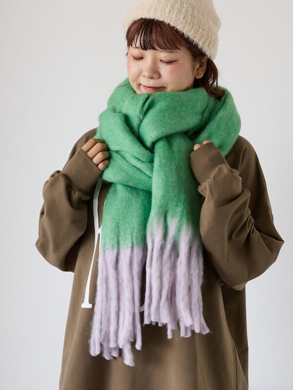 ふわもこマフラー太フリンジシャンブレー無地（グリーン）｜ehka sopo（エヘカソポ）通販