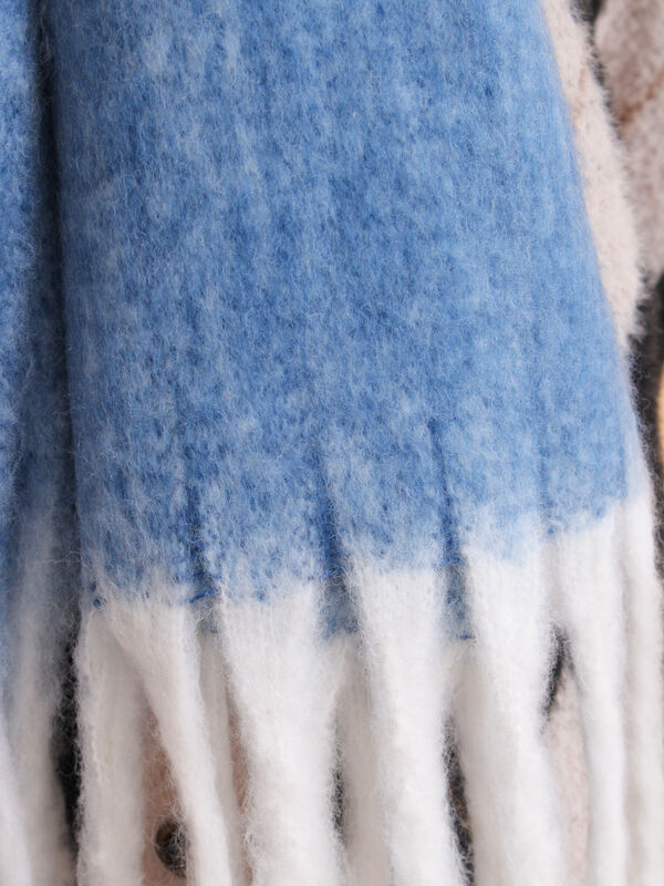 セール】 ふわもこマフラー太フリンジシャンブレー無地（ベージュ