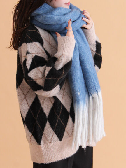 ふわもこマフラー太フリンジシャンブレー無地（ベージュ/グリーン/ブルー）｜ehka sopo（エヘカソポ）通販