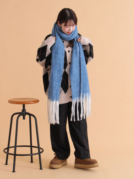 ふわもこマフラー太フリンジシャンブレー無地（ベージュ/グリーン/ブルー）｜ehka sopo（エヘカソポ）通販