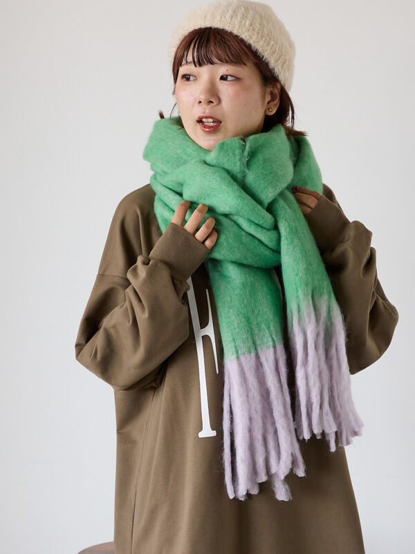 【美品】ジルサンダー　フリンジ　モヘア　マフラー　グリーン 美品】ジルサンダー フリンジ モヘア マフラー グリーン グリーン（緑