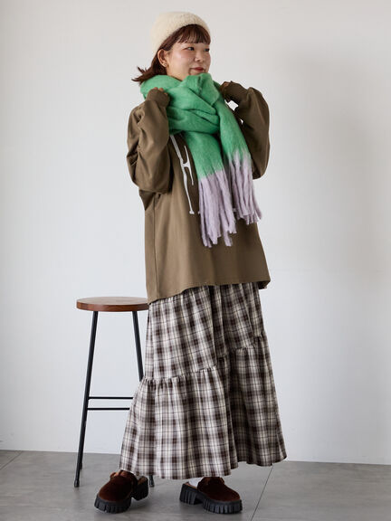 ふわもこマフラー太フリンジシャンブレー無地（ベージュ/グリーン/ブルー）｜ehka sopo（エヘカソポ）通販