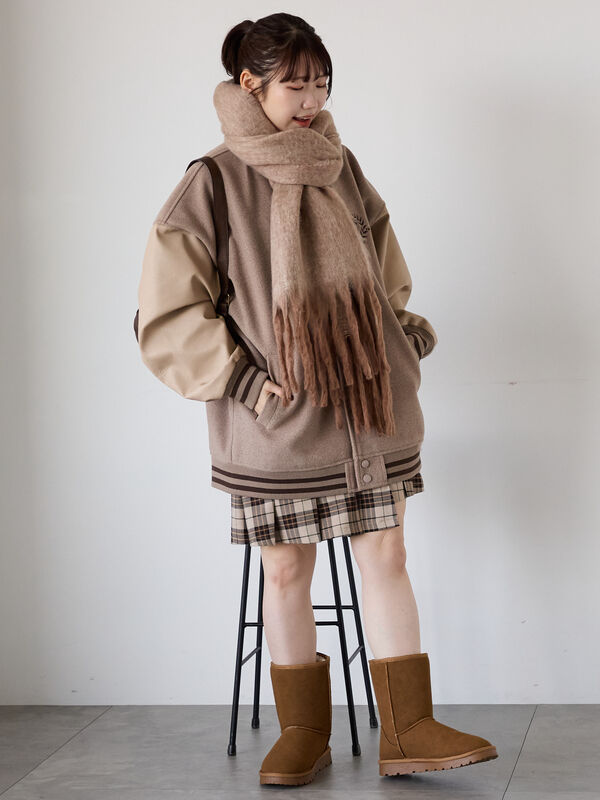 セール】 ふわもこマフラー太フリンジシャンブレー無地（ベージュ