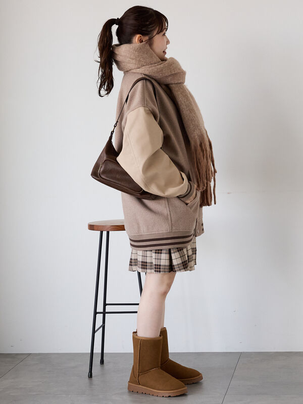 セール】 ふわもこマフラー太フリンジシャンブレー無地（ベージュ