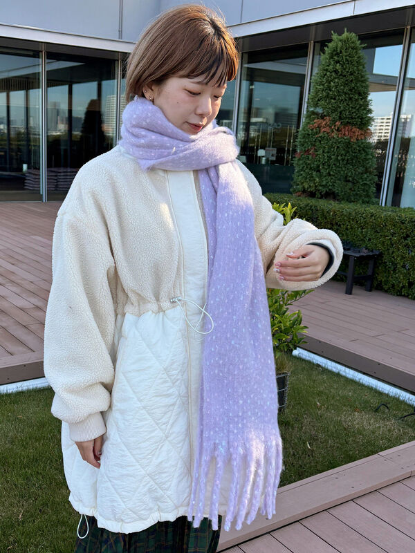 セール】 ふわもこマフラー太フリンジネップ無地(ベージュ/イエロー セール】 ふわもこマフラー太フリンジネップ無地(ベージュ/イエロー