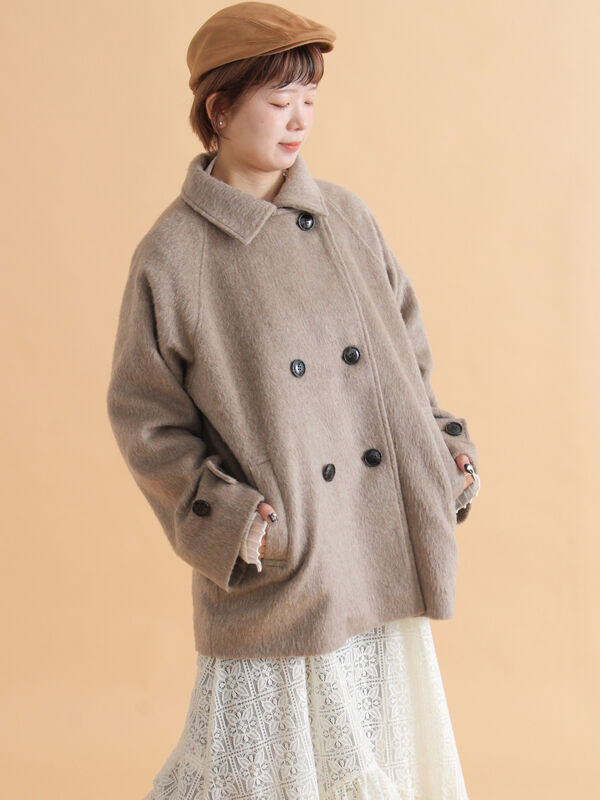 シャギーダブルコート（オフホワイト/グレー/ベージュ/アウター/コート