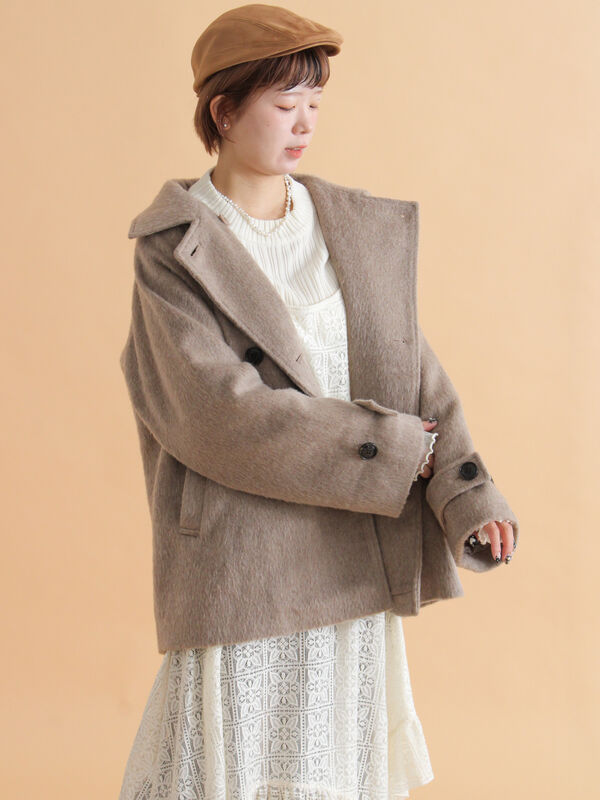 シャギーダブルコート（オフホワイト/グレー/ベージュ/アウター/コート