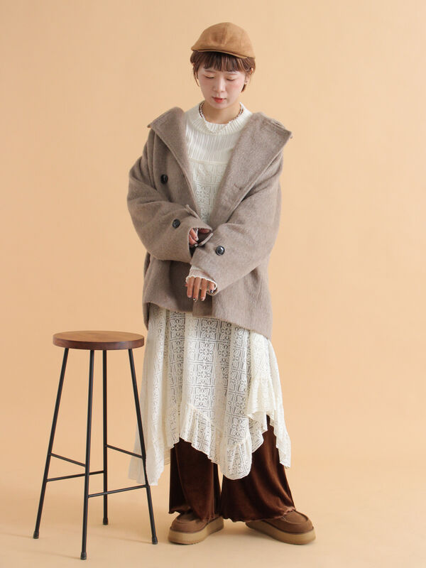 シャギーダブルコート（オフホワイト/グレー/ベージュ/アウター/コート