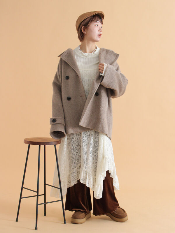 シャギーダブルコート（オフホワイト/グレー/ベージュ/アウター/コート