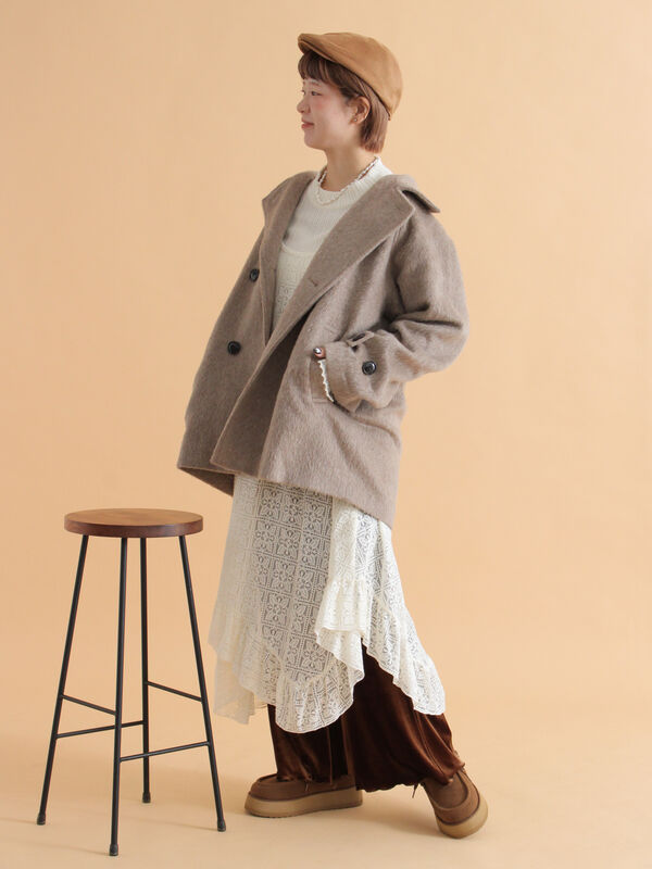 セール】 シャギーダブルコート（オフホワイト/グレー/ベージュ