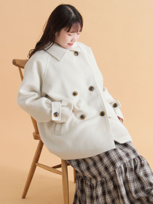 セール】 シャギーダブルコート（オフホワイト/グレー/ベージュ