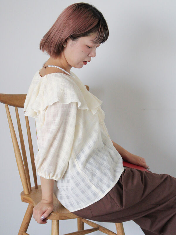IENA カラーギンガムラッフルブラウス◆ IENA（イエナ）の「カラーギンガムラッフルブラウス◇（シャツ