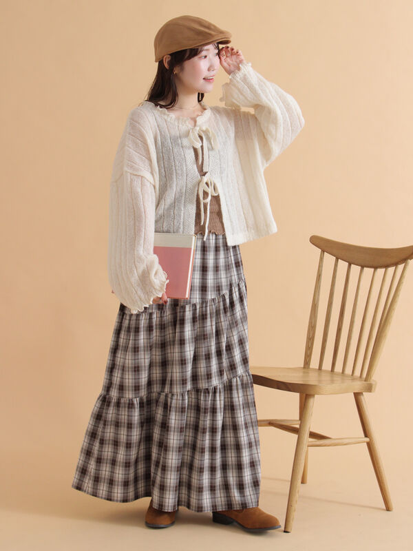 セール】 チェックティアードスカート（レッド/ブラウン/ネイビー