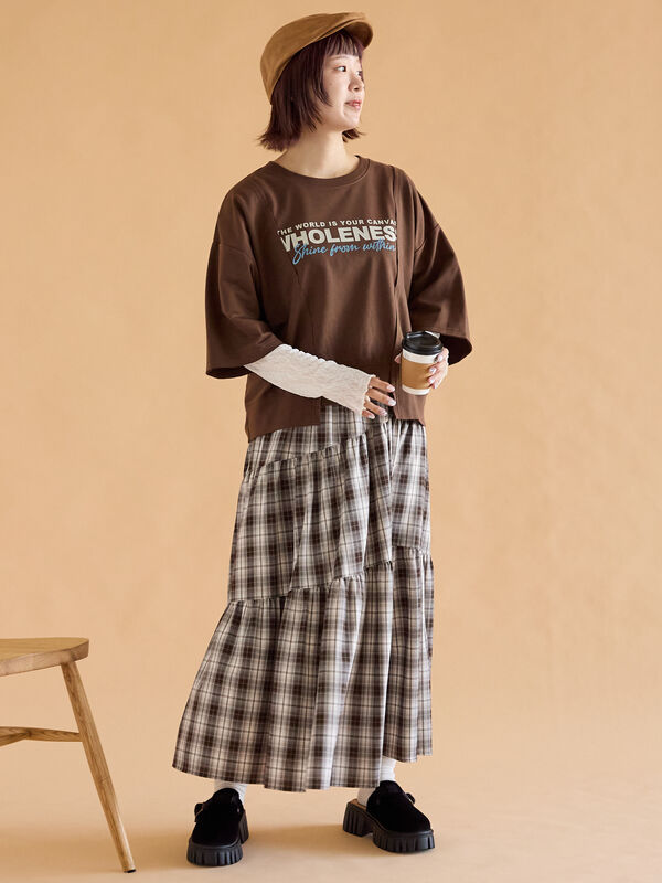 セール】 チェックティアードスカート（レッド/ブラウン/ネイビー