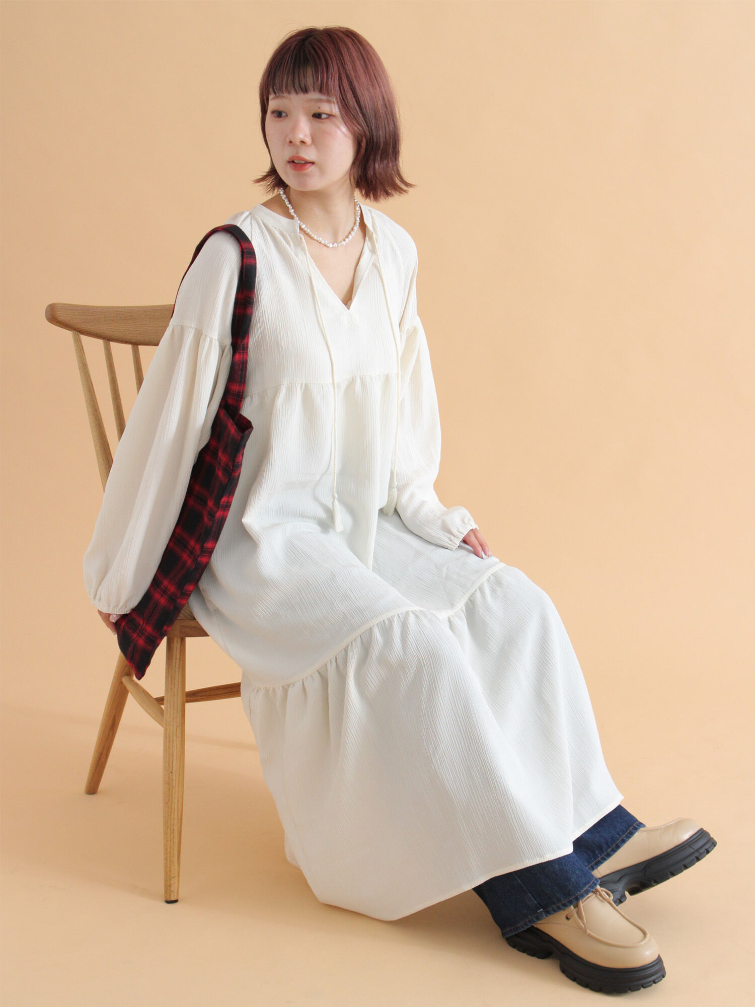 セール】 ティアードワンピース（ブラック/ブラウン/キナリ/ワンピース