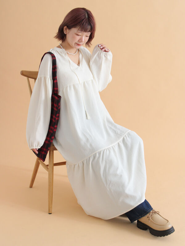 セール】 ティアードワンピース（ブラック/ブラウン/キナリ/ワンピース