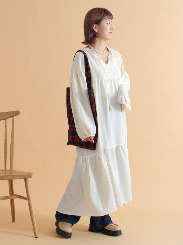 セール】 ティアードワンピース（ブラック/ブラウン/キナリ/ワンピース