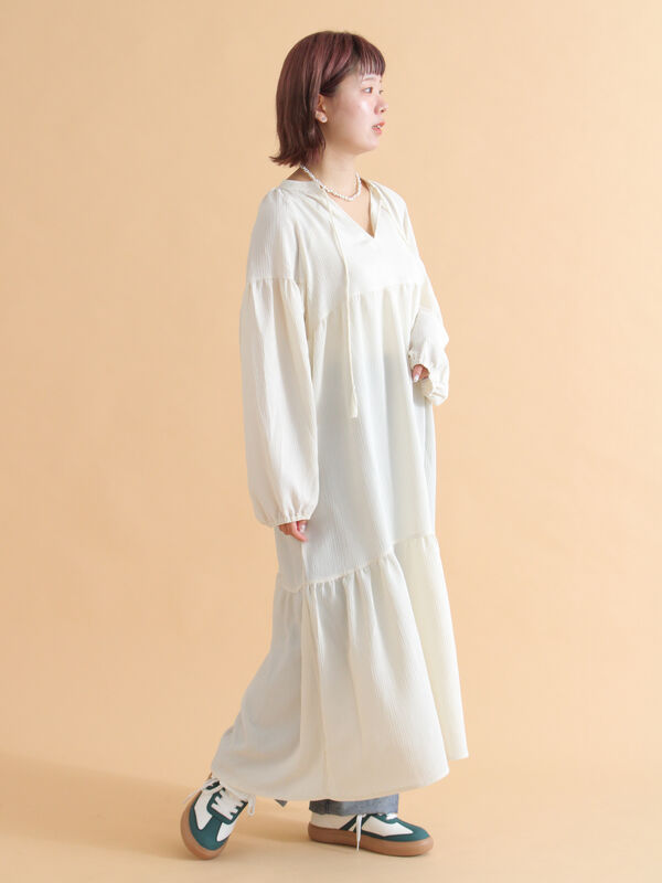 セール】 ティアードワンピース（ブラック/ブラウン/キナリ/ワンピース