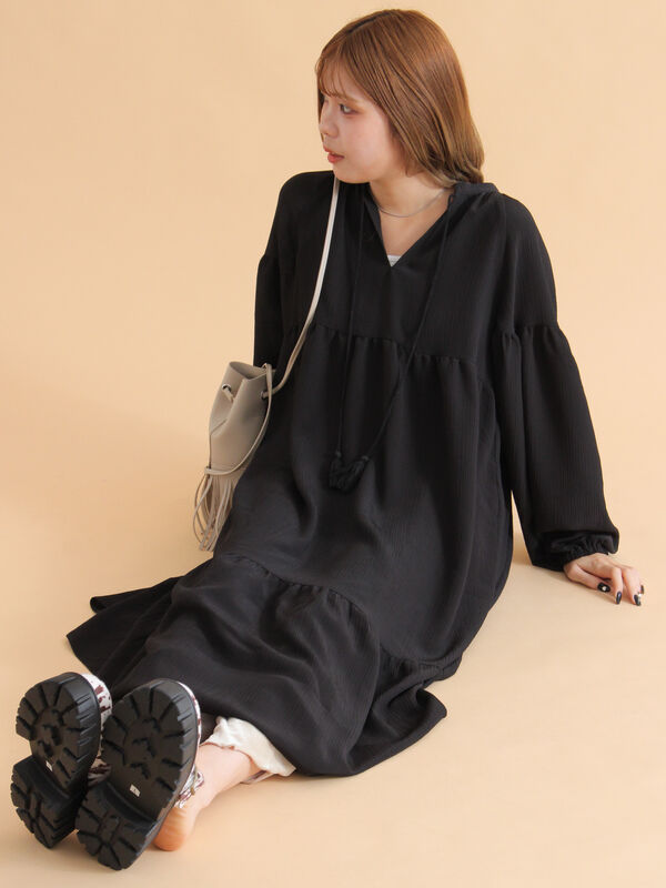 セール】 ティアードワンピース（ブラック/ブラウン/キナリ/ワンピース