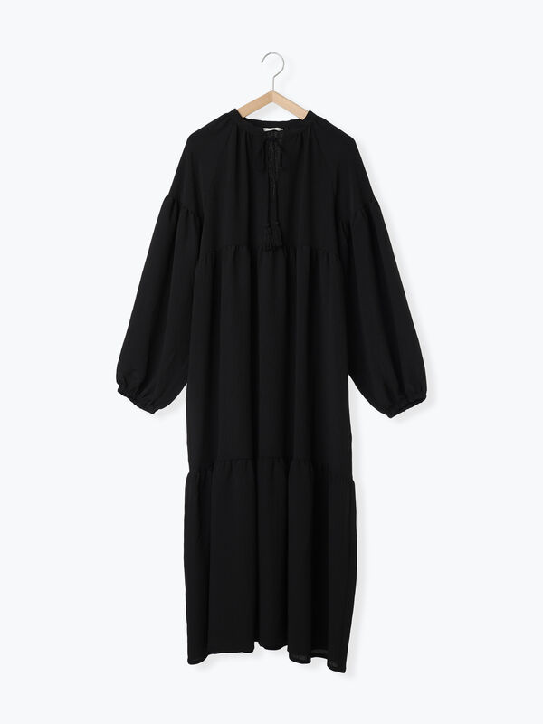 ティアードワンピース　ブラック パワーショルダーティアードワンピース/ブラック | DRESS | OBLI