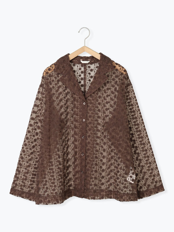 セール】 レース開襟オーバーシャツ（ブラック/ブラウン/キナリ