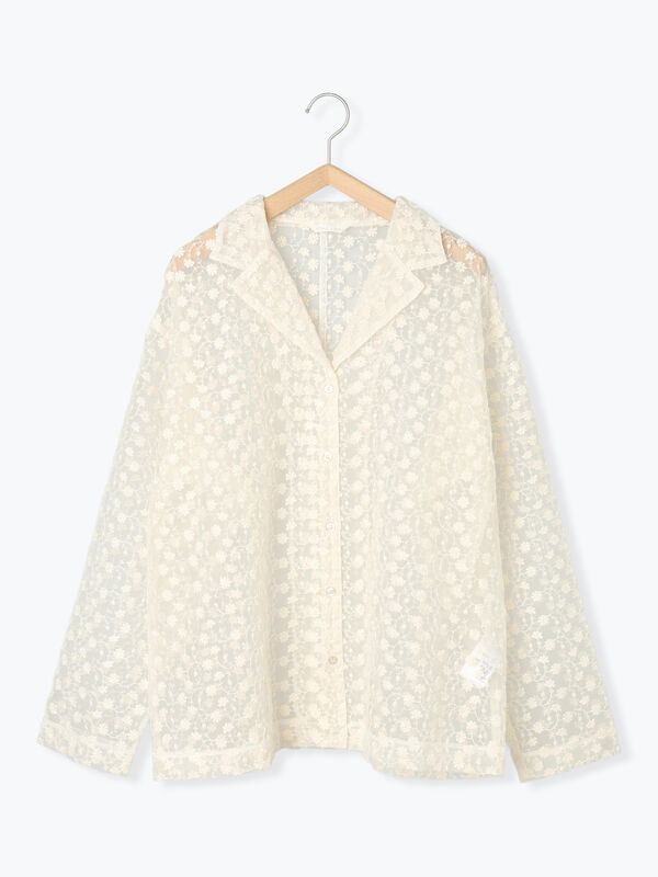 セール】 レース開襟オーバーシャツ（ブラック/ブラウン/キナリ