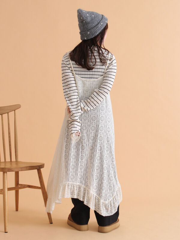 セール】 レースイレヘムキャミワンピース（ブラック/キナリ