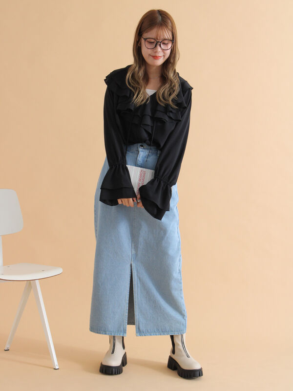 セール】 ◎デニムスカート（サックスブルー/ブルー/ネイビー/ボトムス