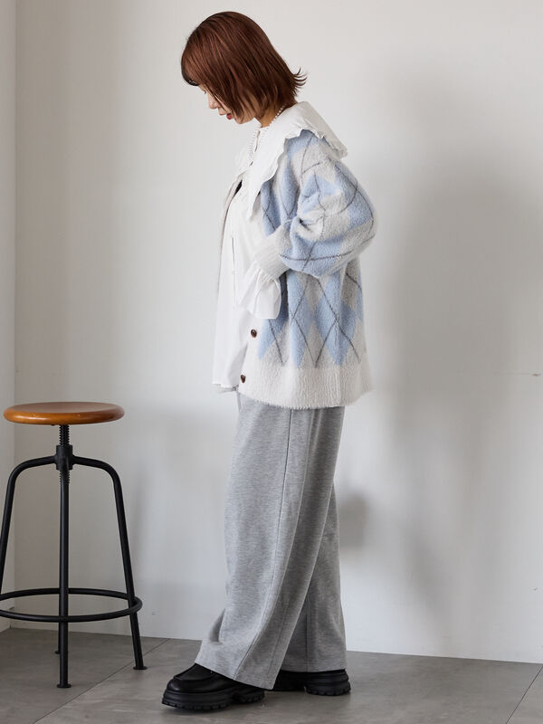 アーガイル柄カーディガン（ブラック/レッド/サックスブルー/トップス