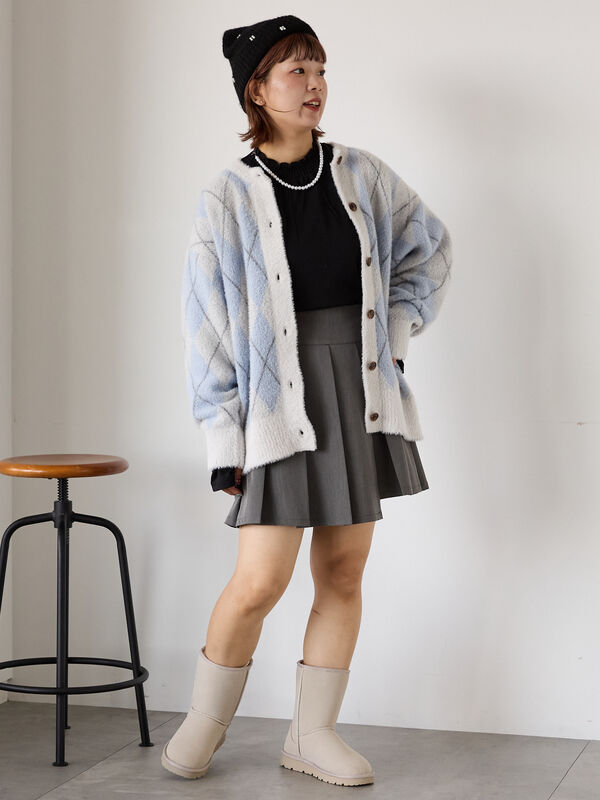 セール】 アーガイル柄カーディガン（ブラック/レッド/サックスブルー