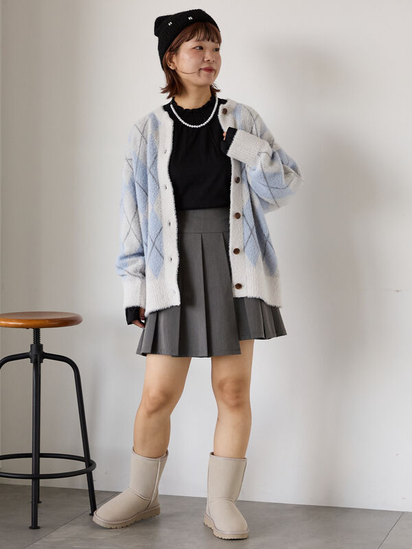 アーガイル柄カーディガン(ブラック/レッド/サックスブルー/トップス アーガイル柄カーディガン(ブラック/レッド/サックスブルー/トップス