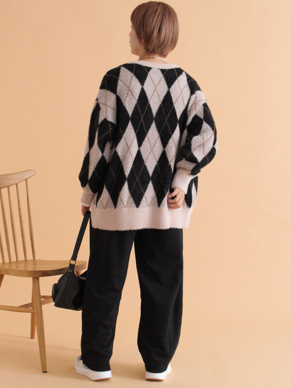 アーガイル柄カーディガン（ブラック/レッド/サックスブルー/トップス