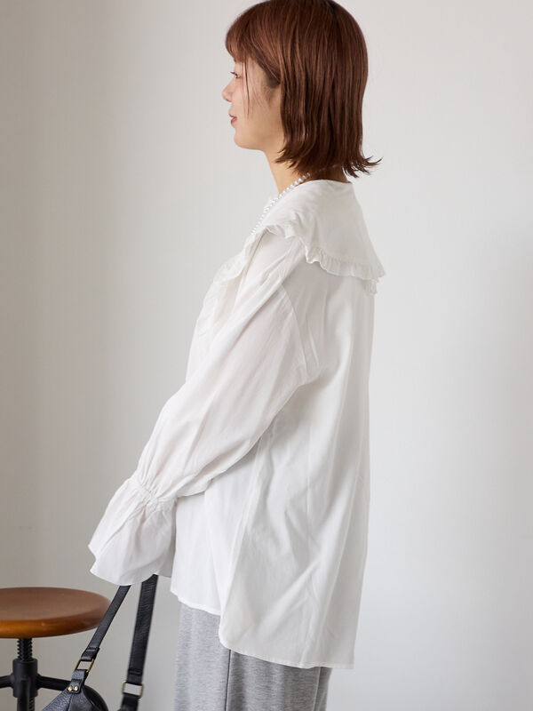 セール】 ビックカラーブラウス（オフホワイト/ブラック/キナリ