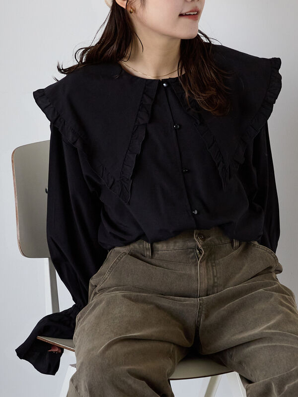 セール】 ビックカラーブラウス（オフホワイト/ブラック/キナリ