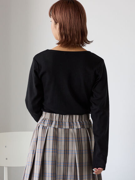 ワンポイント刺繍クルーネックカットソー（オフホワイト/グレー/ブラック/ベージュ）｜ehka sopo（エヘカソポ）通販