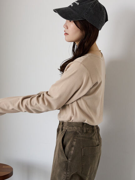 ワンポイント刺繍クルーネックカットソー（オフホワイト/グレー/ブラック/ベージュ）｜ehka sopo（エヘカソポ）通販