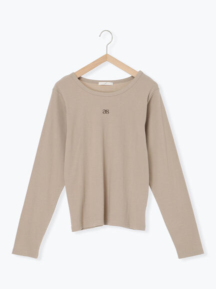 ワンポイント刺繍クルーネックカットソー（オフホワイト/グレー/ブラック/ベージュ）｜ehka sopo（エヘカソポ）通販