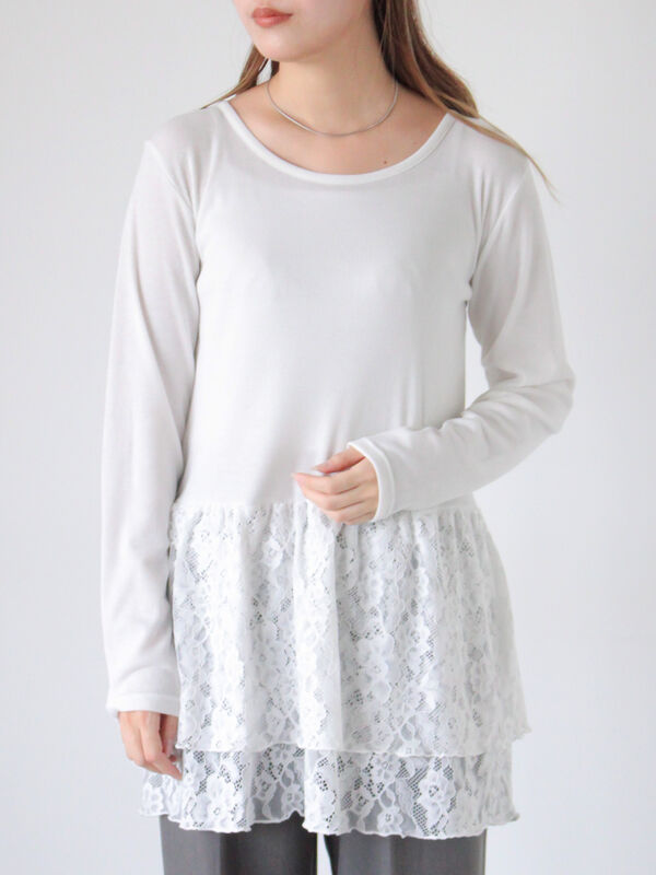 裾レースカットソー（オフホワイト/ブラック/キナリ）｜ehka sopo（エヘカソポ）通販
