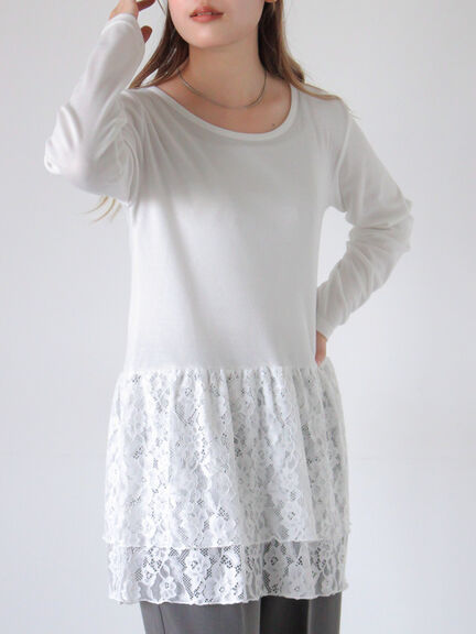 裾レースカットソー（オフホワイト/ブラック/キナリ）｜ehka sopo（エヘカソポ）通販