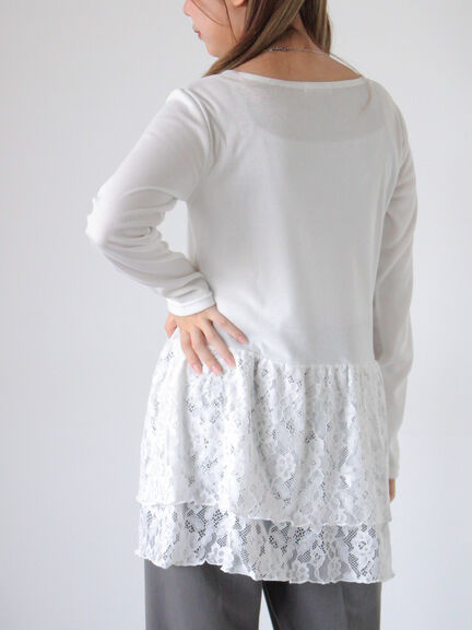 裾レースカットソー（オフホワイト/ブラック/キナリ）｜ehka sopo（エヘカソポ）通販