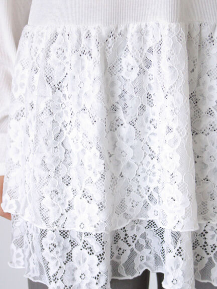 裾レースカットソー（オフホワイト/ブラック/キナリ）｜ehka sopo（エヘカソポ）通販