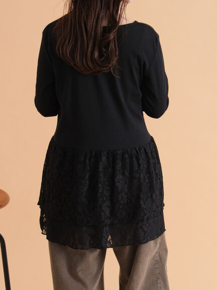 裾レースカットソー（オフホワイト/ブラック/キナリ）｜ehka sopo（エヘカソポ）通販