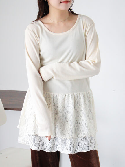 裾レースカットソー（オフホワイト/ブラック/キナリ）｜ehka sopo（エヘカソポ）通販
