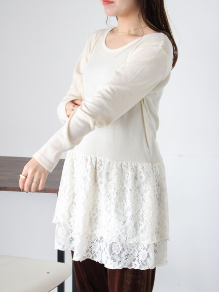 裾レースカットソー（オフホワイト/ブラック/キナリ）｜ehka sopo（エヘカソポ）通販
