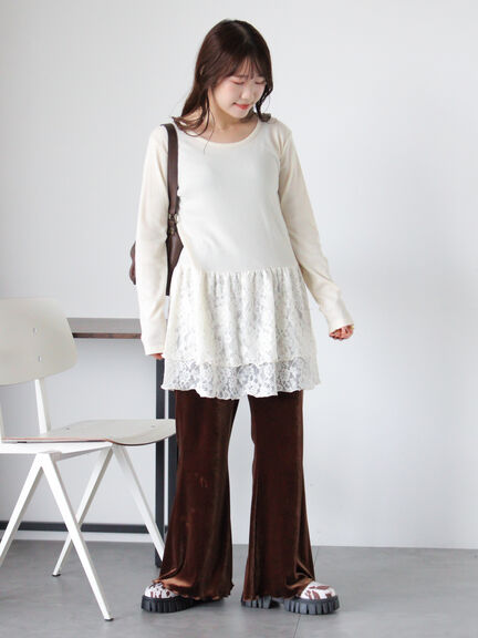 裾レースカットソー（オフホワイト/ブラック/キナリ）｜ehka sopo（エヘカソポ）通販