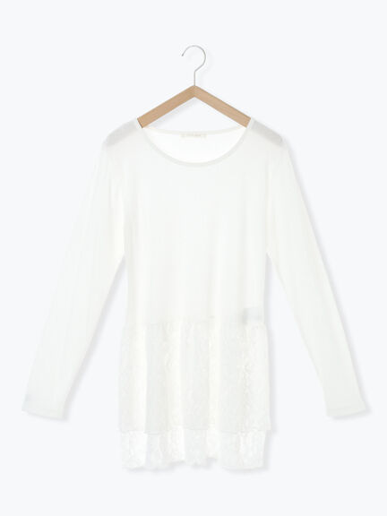 裾レースカットソー（オフホワイト/ブラック/キナリ）｜ehka sopo（エヘカソポ）通販